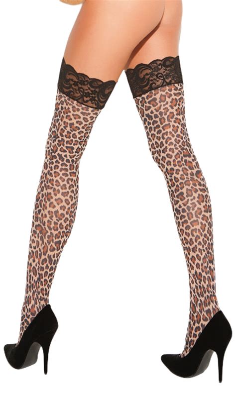 leopard print lace top thigh high stockings
