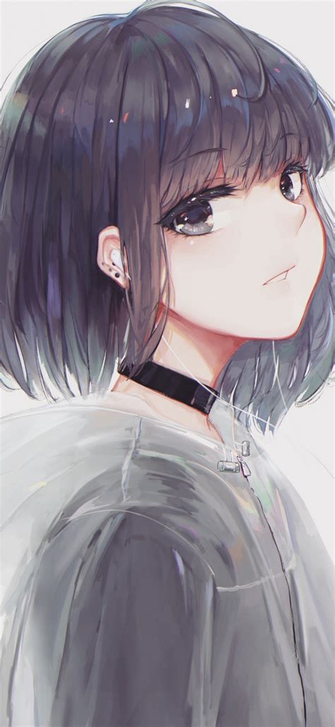 Download 1080x2340 Anime Girl Profile View Choker Short Hair Coat