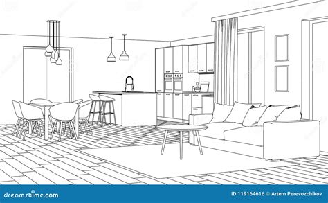 Modern House Interior Design Project Sketch Stock Photography