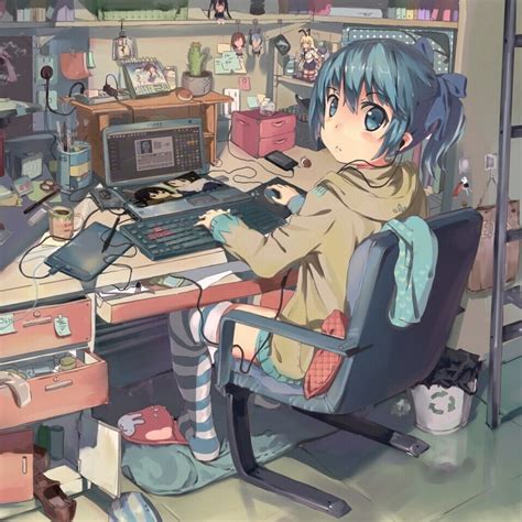Anime Girl Computer Designer Wallpaper For 2048x2048