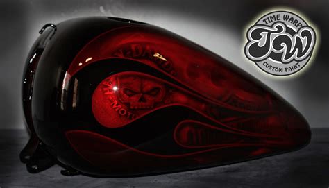 Online Motorcycle Paint Shop Candy Apple Red Black Flames And Skulls