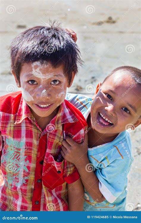 Children In Thandwe Village Ngapali Beach Myanmar Editorial Image