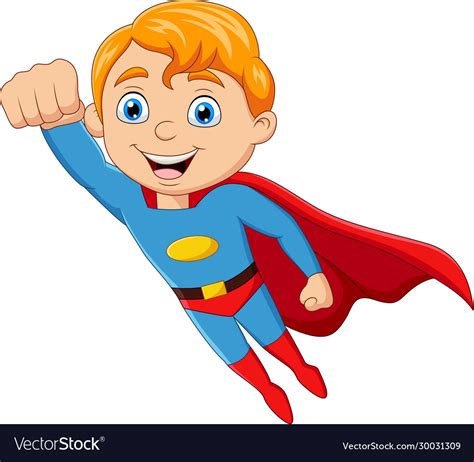 Cartoon Superhero Boy Flying On White Background Vector Image