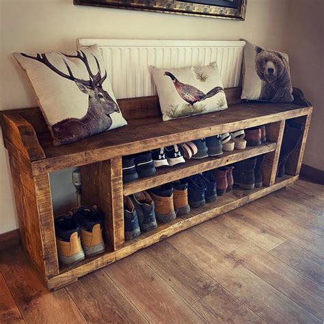 Rustic Shoe Rack Reclaimed Wood Boot Rack Hallway Furniture Etsy