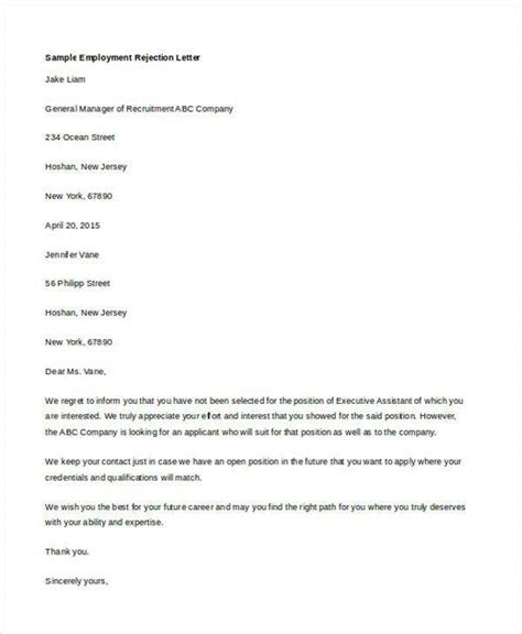 Professional Rejection Letter 10 Free Word Pdf Format Download