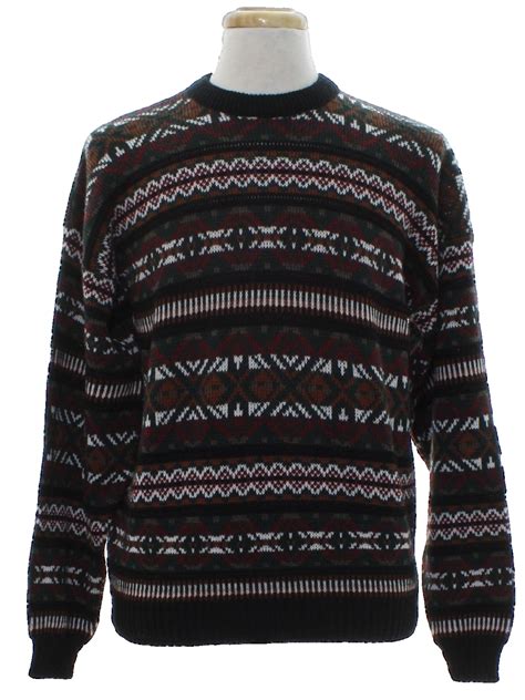 Vintage 1980s Sweater 80s New Era Mens Black Background Acrylic