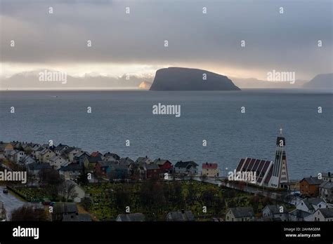 View Over Hammerfest From Mount Salen Vest Finnmark Northern Norway