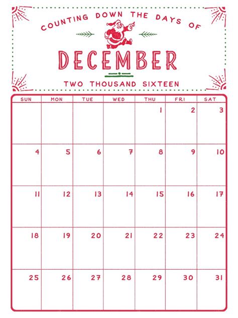 December 2016 Printable Calendar More Christmas Mini Albums Christmas