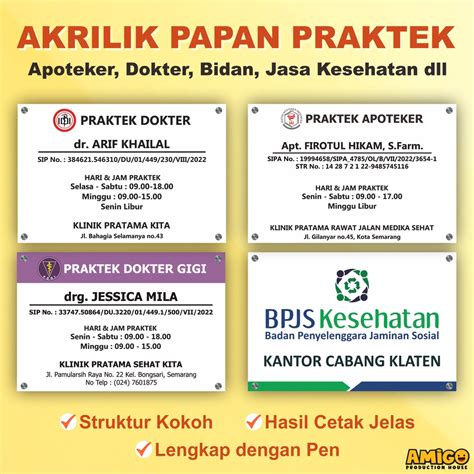 Jual Akrilik Papan Praktek Dokter Bidan Apoteker Instansi Kesehatan Papan Pengumuman Dll