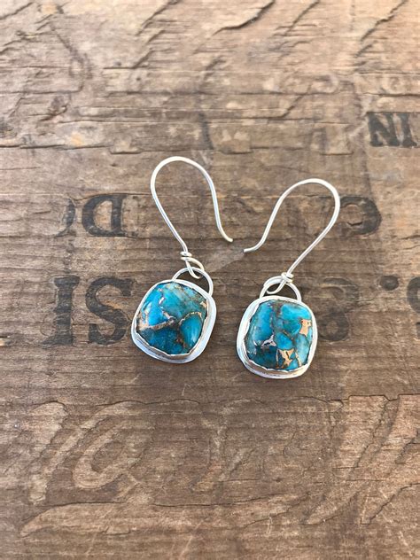 Kingman Turquoise Earrings Arizona Gemstone Solid Sterling Silver And