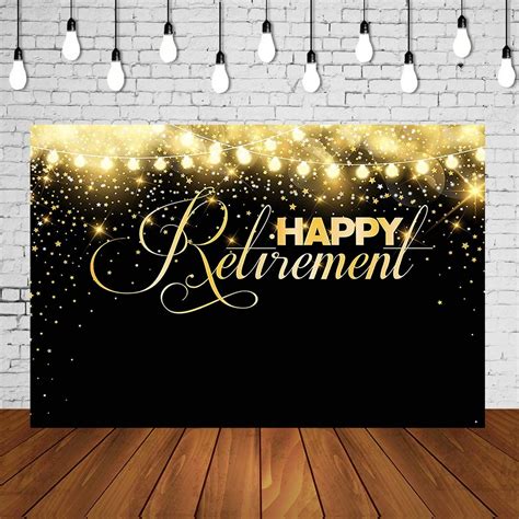 Happy Retirement Party Backdrop Fabulous Celebration Golden Glittering
