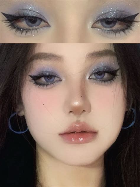 xiaohongshu chinese douyin blue eyeshadow makeup look eye makeup blue sparkly eye ma