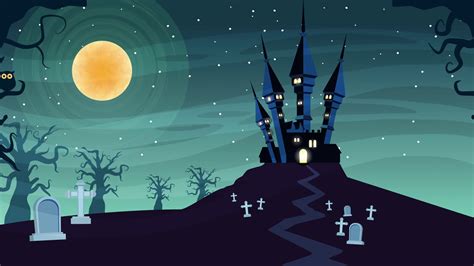 Happy Halloween Animated Scene With Castle And Ghost In