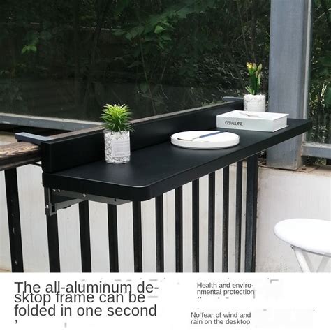 Double the width of your deck railing and turn it into a railing table! Balcony hanging table railing metal aluminum alloy hanging ...