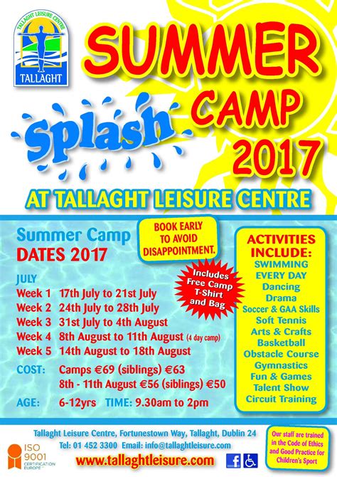 Summer Splash Camp 2017 Tallaght Leisure Swimming Camp Dublin