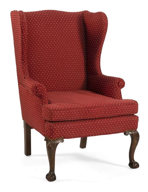 Lot Chippendale Style Wing Chair Red And Gold Upholstery Legs With
