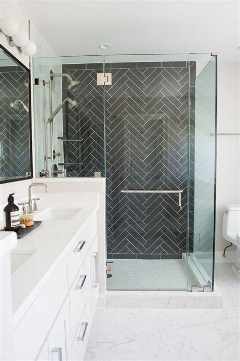 20 Black Herringbone Tile Bathroom