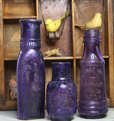 Purple Bottle Lot Amethyst Glass Antique Durkee Salad