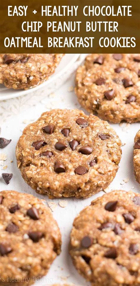 Healthy Chocolate Chip Peanut Butter Oatmeal Breakfast Cookies