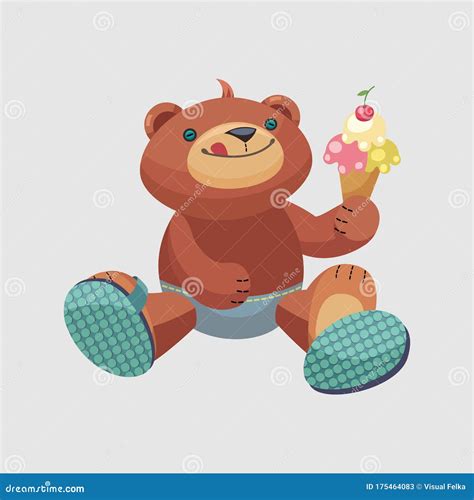 Teddy Bear With Ice Cream Vector Illustration Stock Vector Illustration Of Character Cheerful