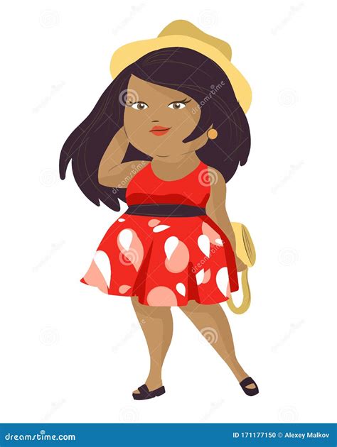 Plus Size Woman Illustration Curvy African Or Latina Female Cartoon