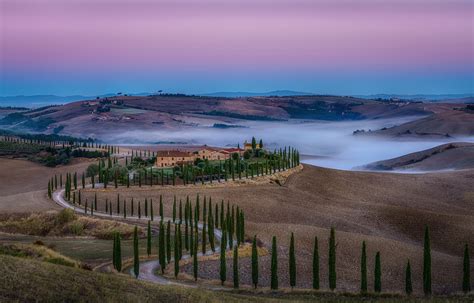 Download Fog Hill Road Italy Landscape Photography Tuscany Hd Wallpaper