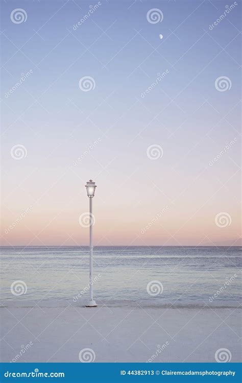 Ocean View With Lamp Post And Soft Color Palette Stock Image Image Of