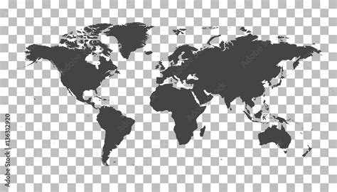 Blank Black World Map On Isolated Background World Map Vector Template