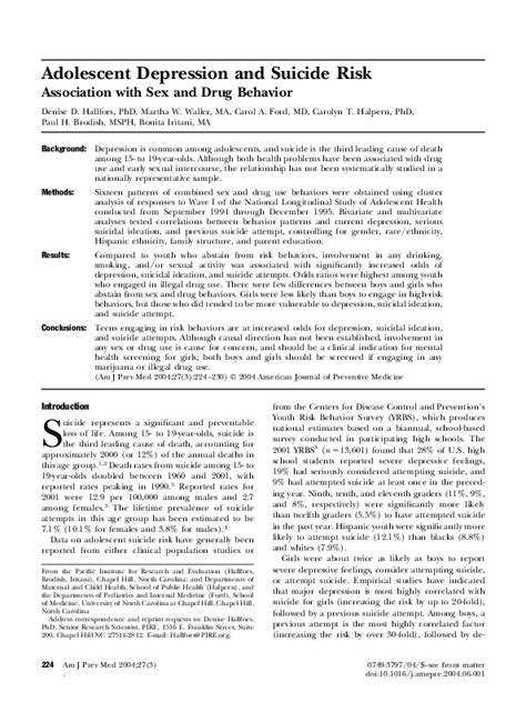 pdf adolescent depression and suicide riskassociation with sex and drug behavior paul
