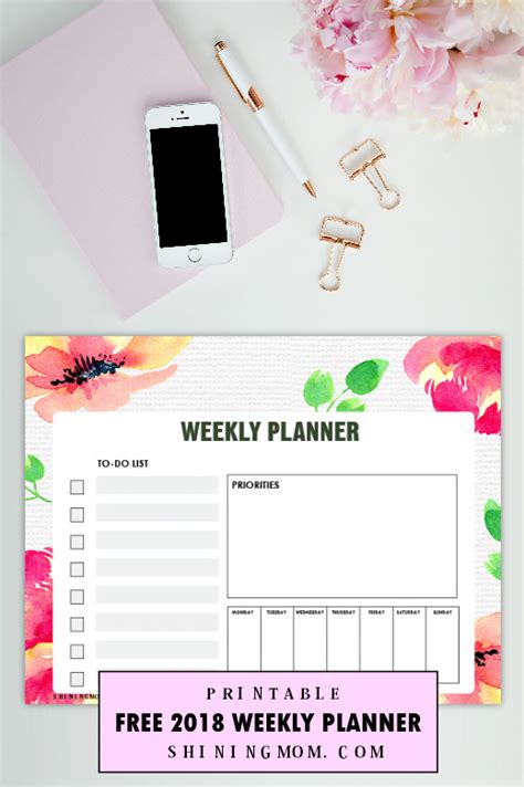 Printable Weekly Planner 2018