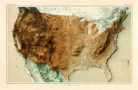 Us Map Option 2 Relief Map Of The Us America Map Usa Etsy