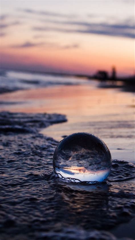Download Wallpaper 938x1668 Crystal Ball Ball Reflection Beach Sea