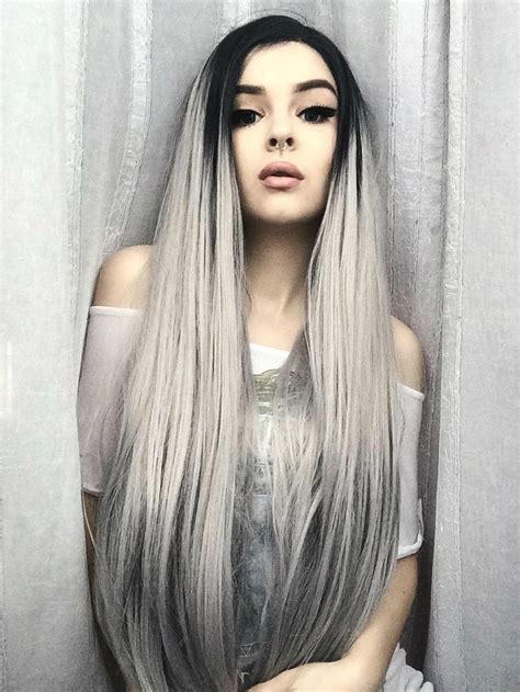New Dark Grey T Color Super Long Straight Synthetic Lace Front Wig