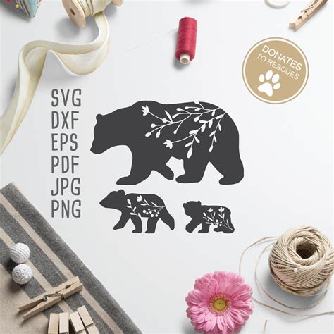 Floral Mama Bear and Baby Bears SVG Cut File Mama Bear Svg - Etsy Canada
