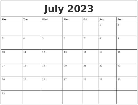 Blank Calendar Printable July Blank Calendar Printable 2023 Vrogue