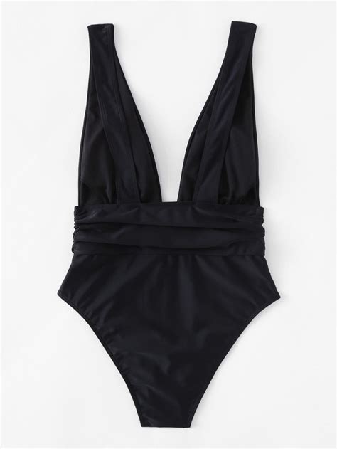 Plunge Neckline Swimsuit Sheinsheinside Swimsuits Plunging One Piece Swimsuit One Piece