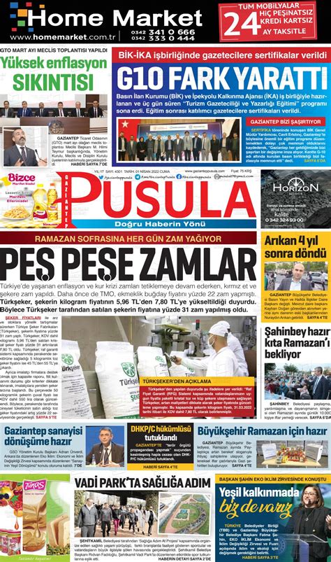 01 Nisan 2022 tarihli Gaziantep Pusula Gazete Manşetleri