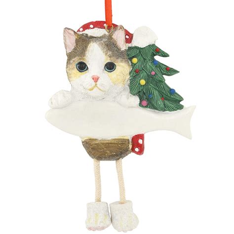 Personalized Calico Cat Ornament With Dangling Legs