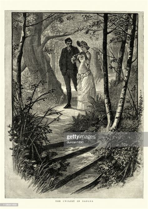 Young Victorian Couple In Love Walking In The Woods 1880s High Res