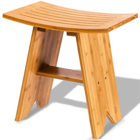 18 Bamboo Shower Stool Bench With Shelf