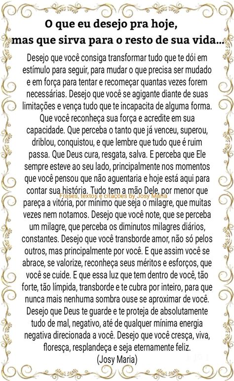 O Que Eu Desejo Pra Hoje Mas Que Sirva Para O Resto De Sua Vida