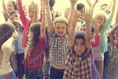 Happy Children Holding Hands Up Stock Photo By ©rawpixel 105661168