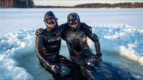 Freediving Under Ice In A Frozen Lake In Finland Youtube