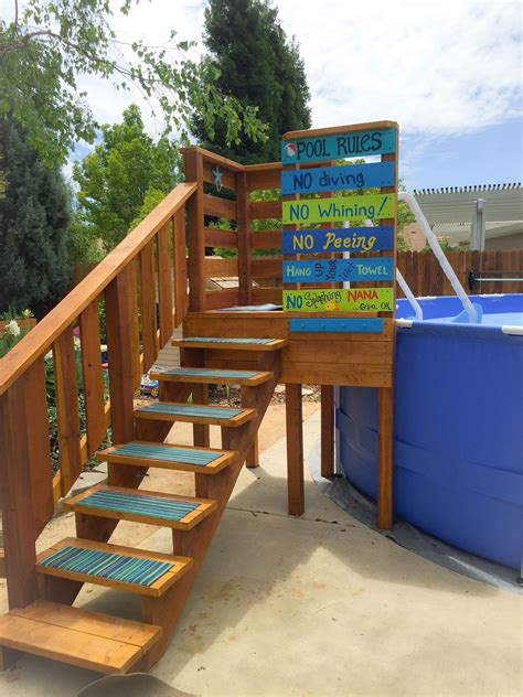 It will protect the wood from water, rot, mildew and prolong the life of your stairs. Top 47 Diy Above Ground Pool Ideas On A Budget | Pallet ...