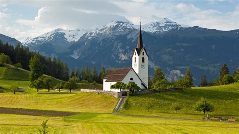 Download Wallpaper 1920x1080 Switzerland Alps Mountains Grass Trees