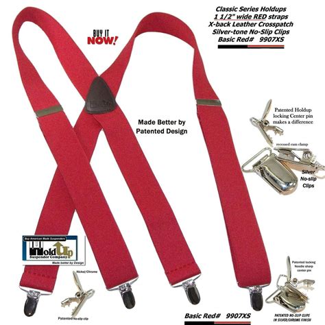 Holdup Bright Red Classic X Back Suspenders With Patented Silver Tone