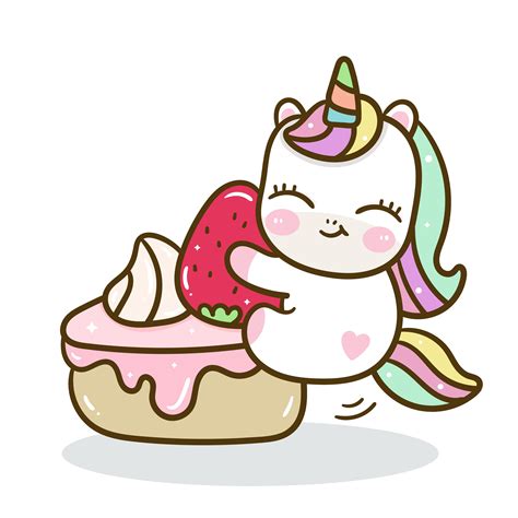 Cute Unicorn Vector With Sweet Cake Happy Birthday Party Kawaii