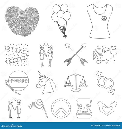 Gay And Lesbian Outline Icons In Set Collection For Design Sexual Minority And Attributes Vector