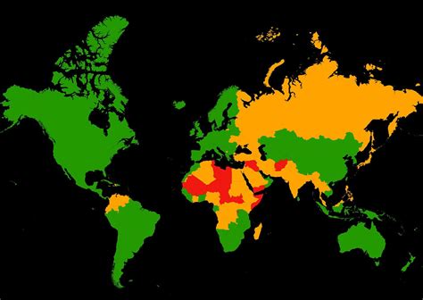 The Map Showing The Most Dangerous Countries In The World For Tourists