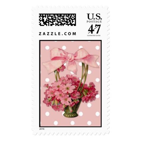 Pink Polka Dot And Floral Postage Stamp Zazzle